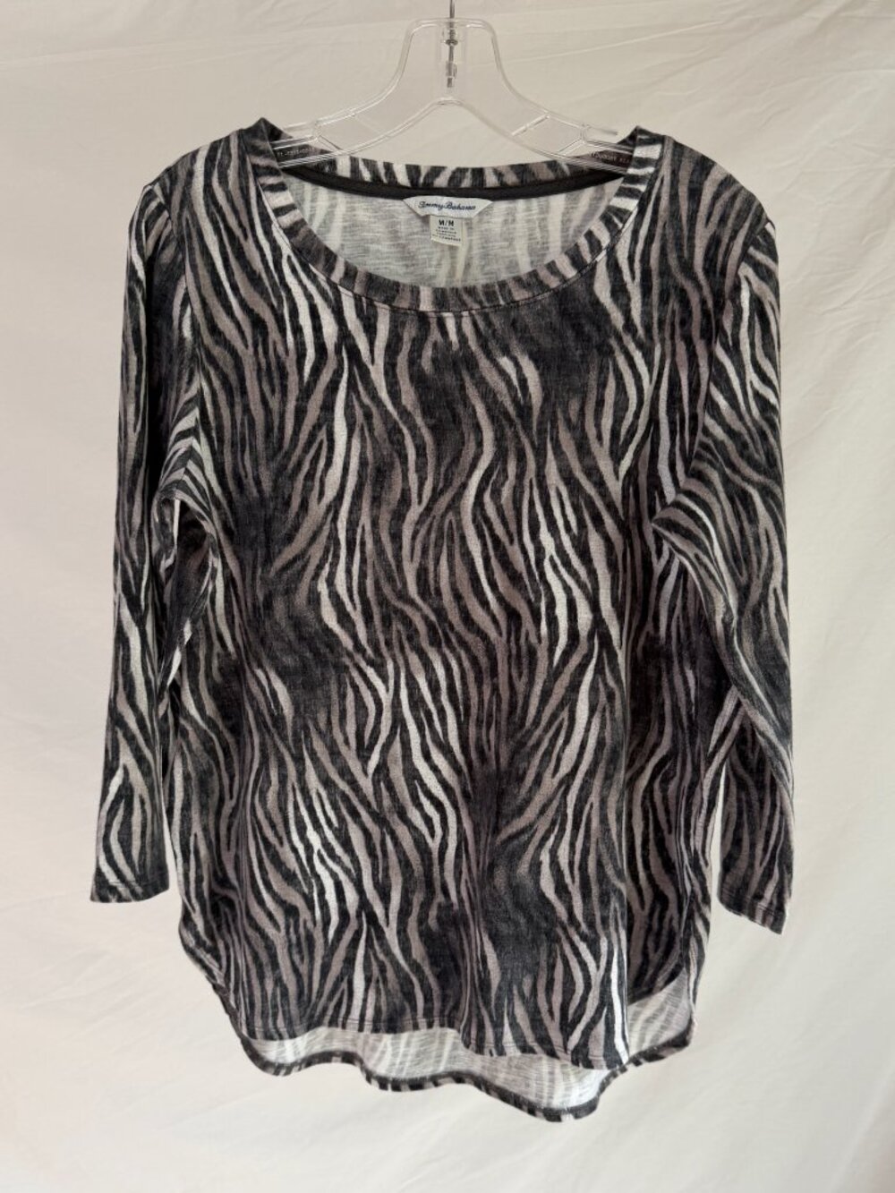 TOMMY BAHAMA Zebra Print Black & White Striped Soft Cotton 3/4 Sleeve Top Size M